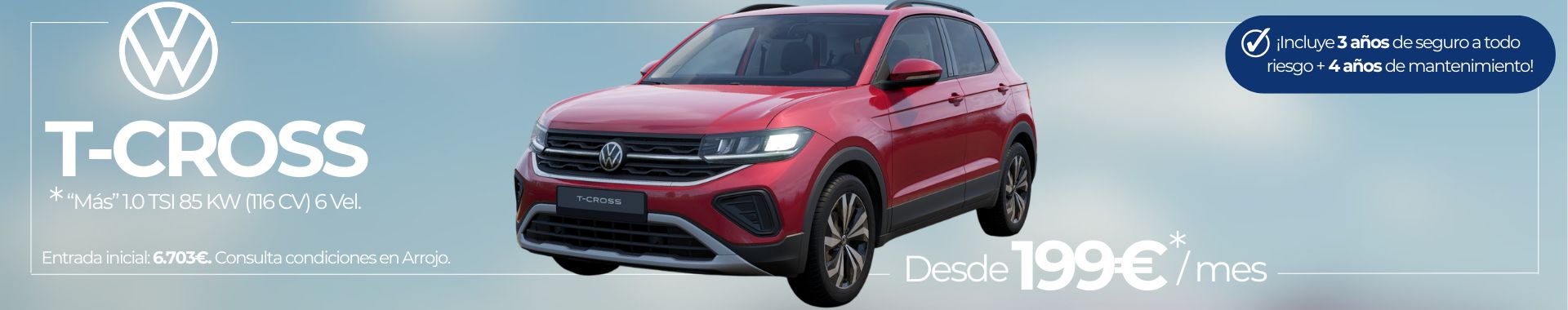 Volkswagen T-Cross rojo en oferta desde 199€ al mes con seguro y mantenimiento incluidos.