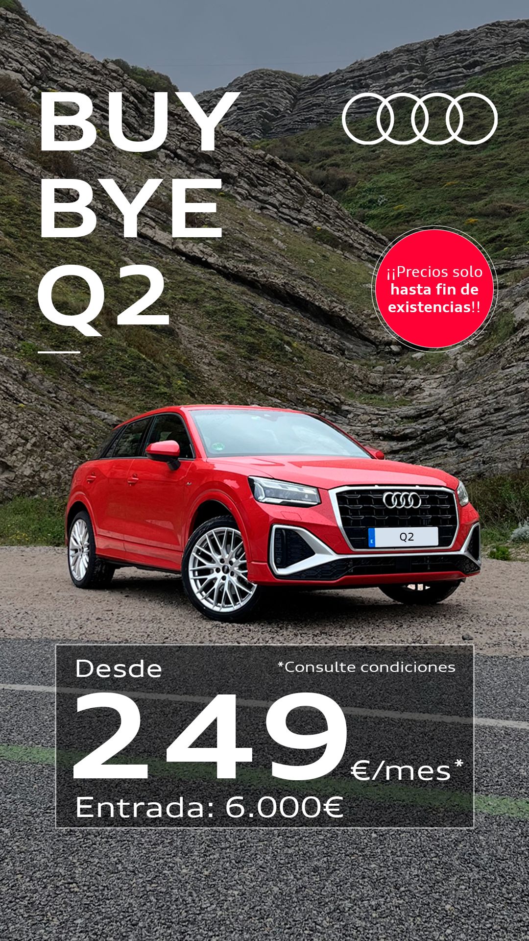 Audi Q2 rojo con oferta de compra desde 249 euros mensuales