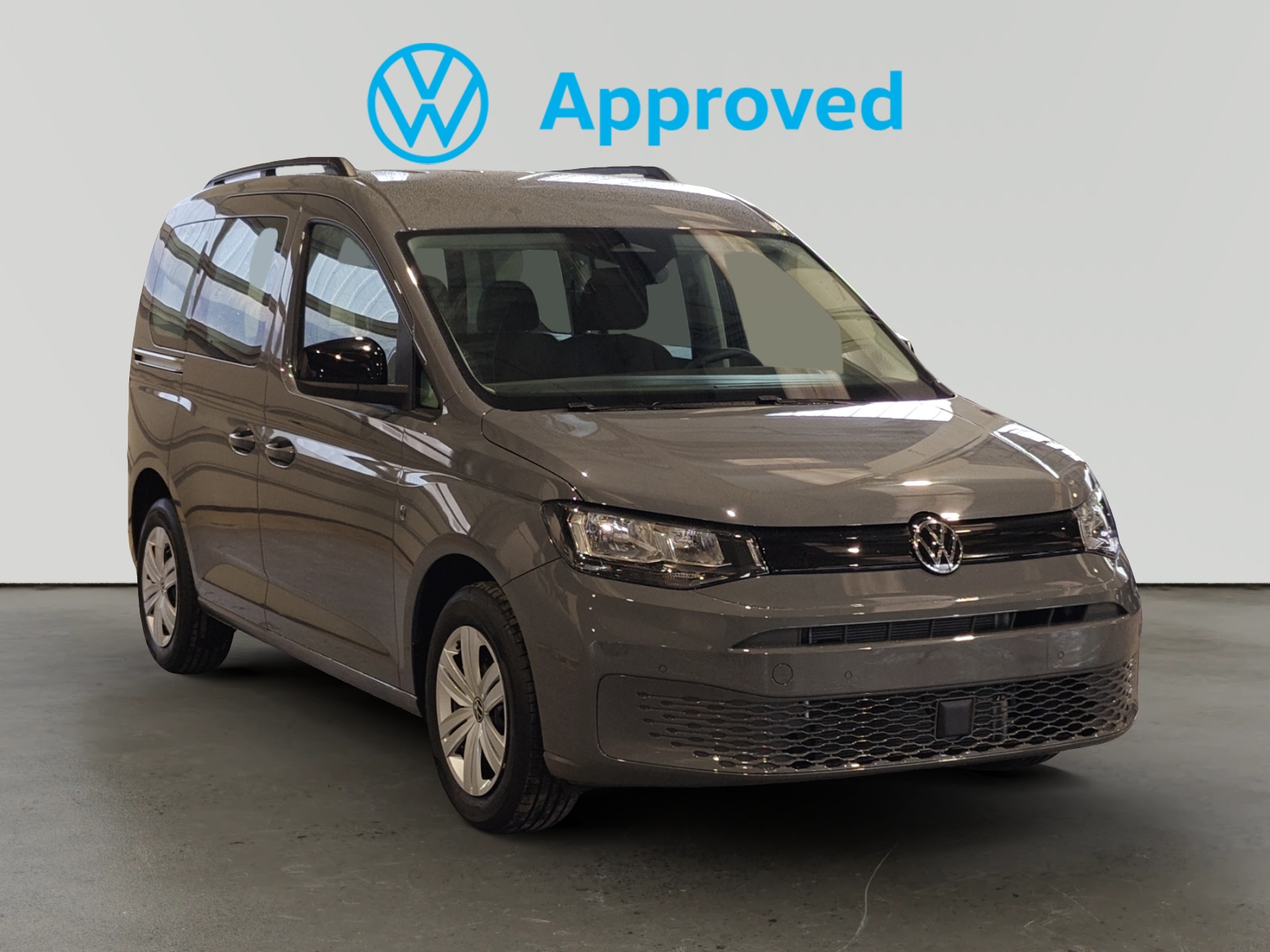 Volkswagen Caddy gris claro aparcado con logo Approved