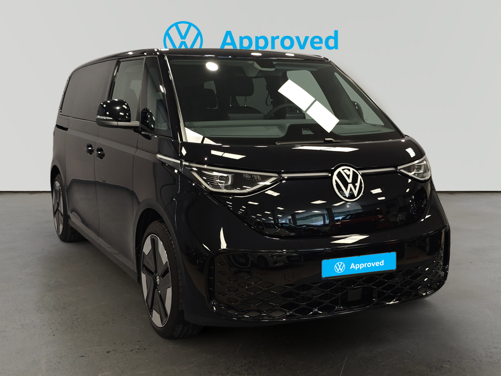 Volkswagen ID. Buzz negro de perfil lateral con distintivo Approved